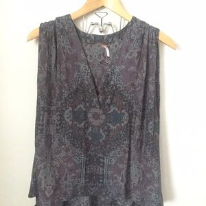 Free People { Printed High Low Vneck Tank }
