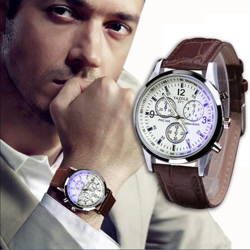 Men Fashion Luxury Faux Leather Blue Ray Glass.