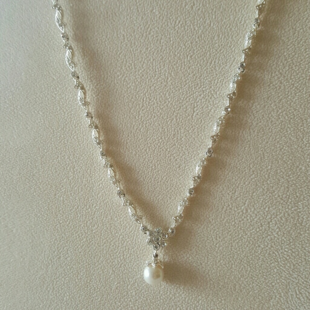 Faux pearl and crystal necklace