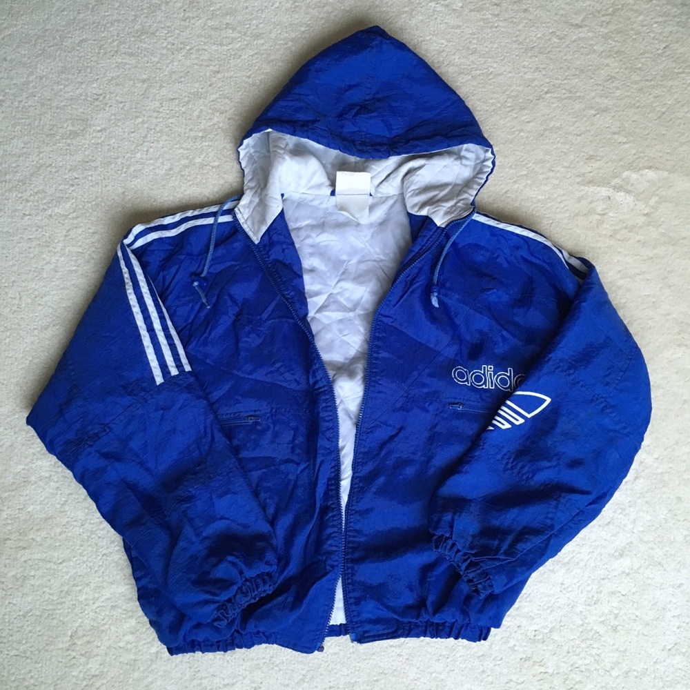 Vintage 90's Adidas Blue Hooded Windbreaker