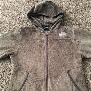 The NorthFace Sherpa fleece zip up hooded jacket.