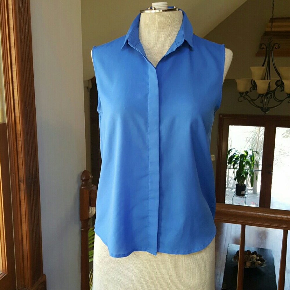Blue sleeveless blouse