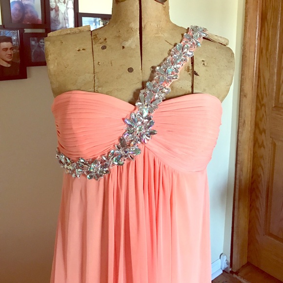 Xscape Chiffon Coral Full Length Long Dress - Picture 2 of 4