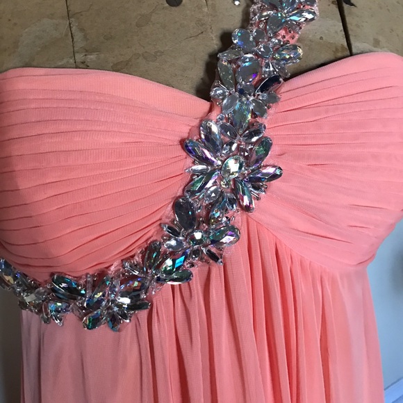 Xscape Chiffon Coral Full Length Long Dress - Picture 3 of 4