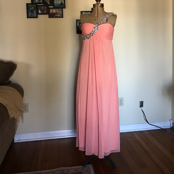Xscape Chiffon Coral Full Length Long Dress - Picture 4 of 4