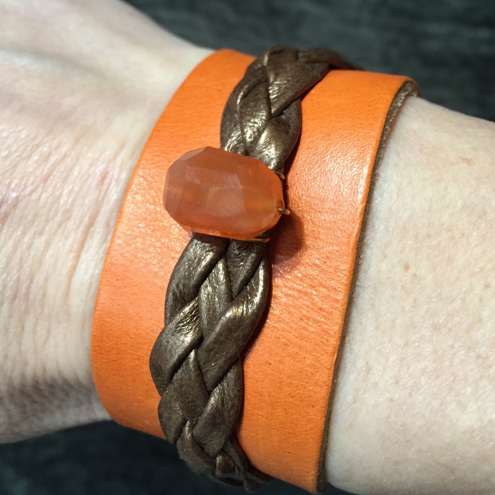 Rachel Abroms Orange Leather Braided Bracelet