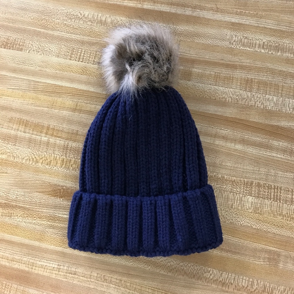 Blue Pom Pom Winter Hat