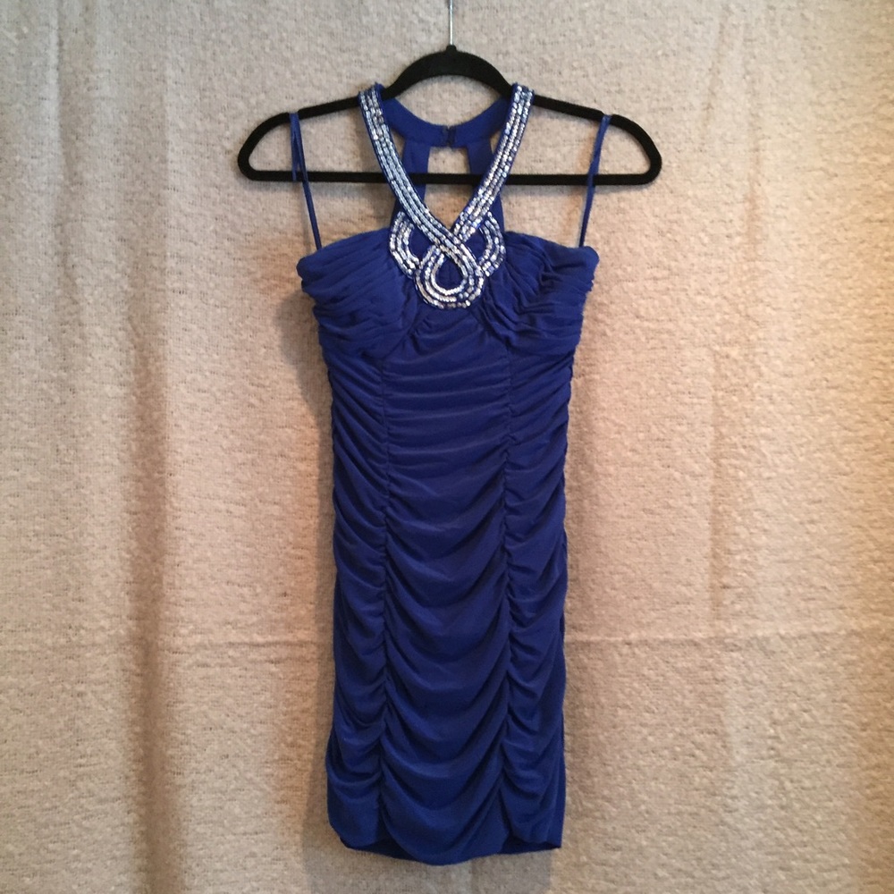 Short Royal Blue Elegant Rouched Prom/Mini Dress