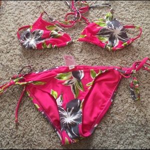 Hot pink hibiscus print bikini