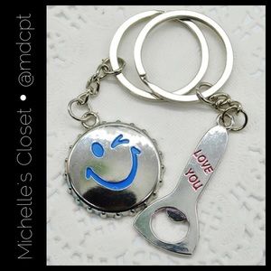 Couples Bottle cap and opener keychains