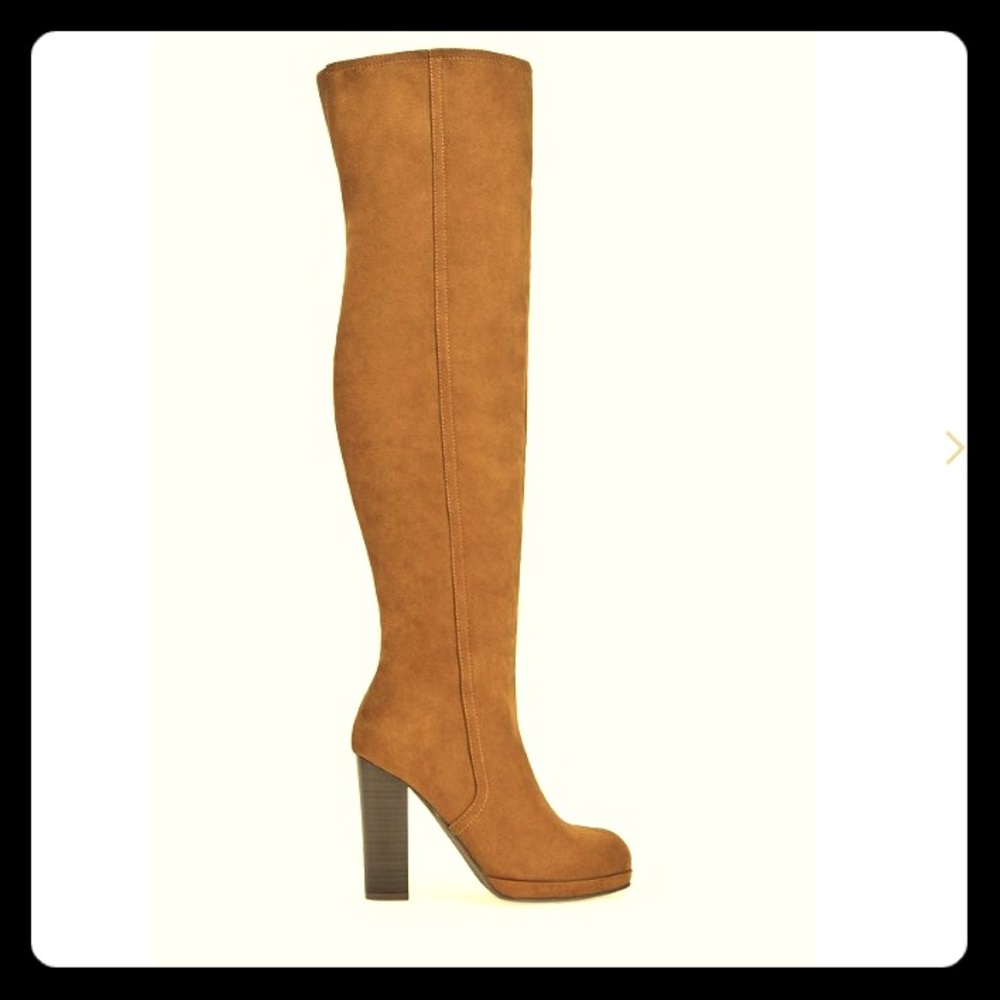 Tall over the calf stacked heel boots