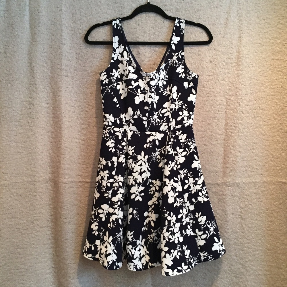 Navy Blue and White Floral Dress