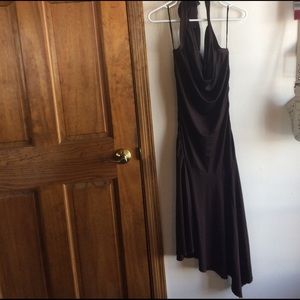 Brown silky tie back dress