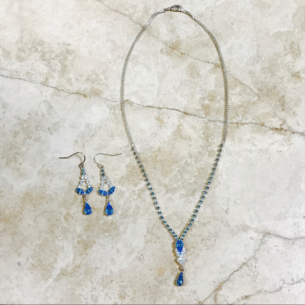 Cinderella Blue Crystal earrings Necklace set