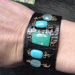 Rachel Abroms Black Stone Leather Bracelet