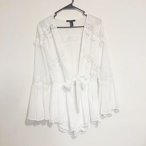 White Plunge Neck Lacy Romper