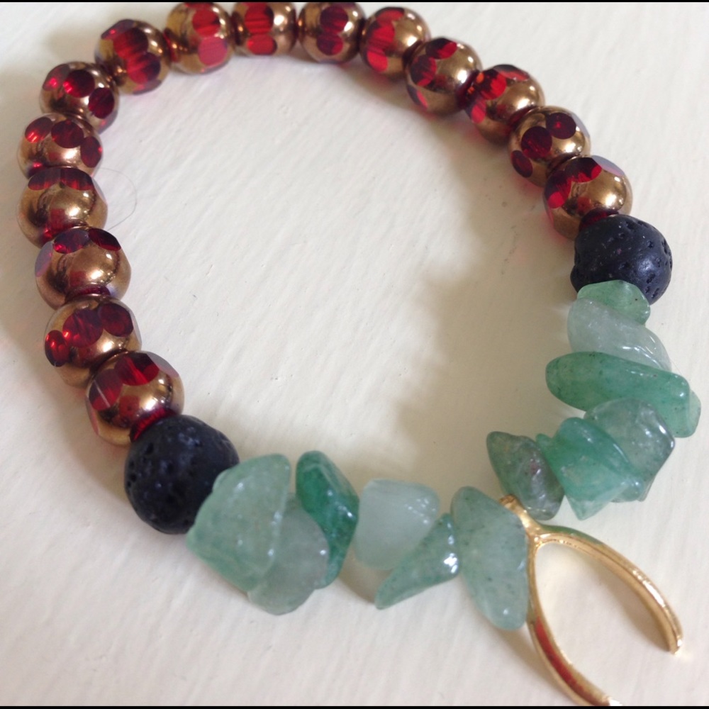 Boho Multi Beaded Wishbone Charm Bracelet