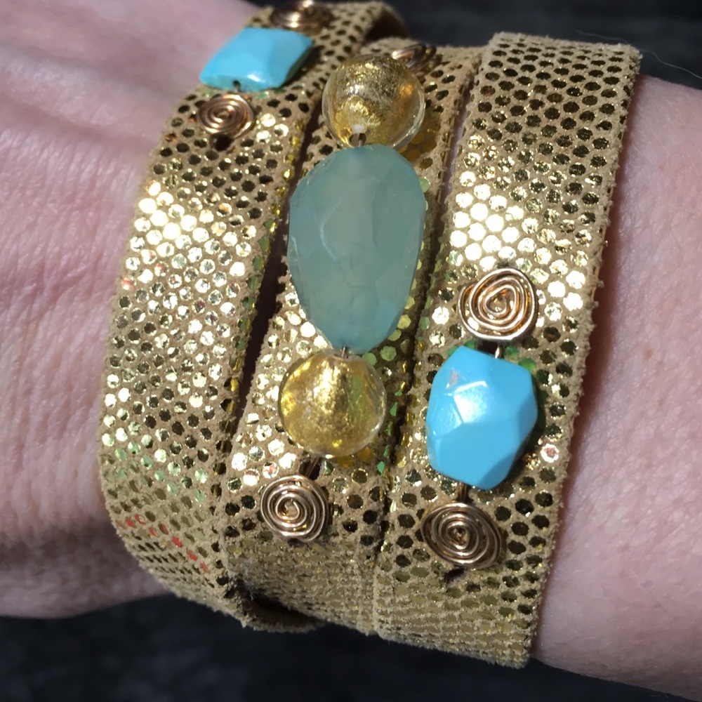Rachel Abroms Gold Leather Wrap Bracelet