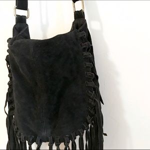 Suede Fringe Hobo Bag