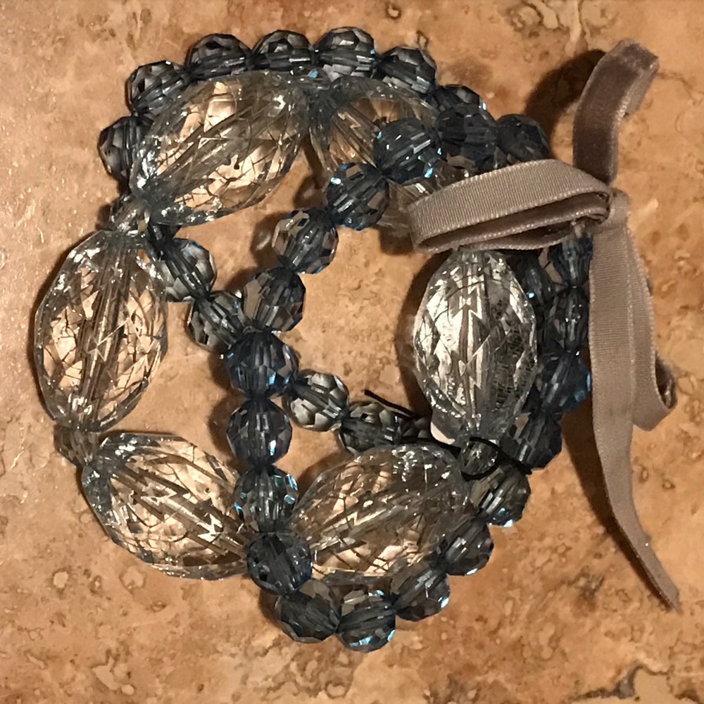 Clear bead blue crackle stretch bracelets set