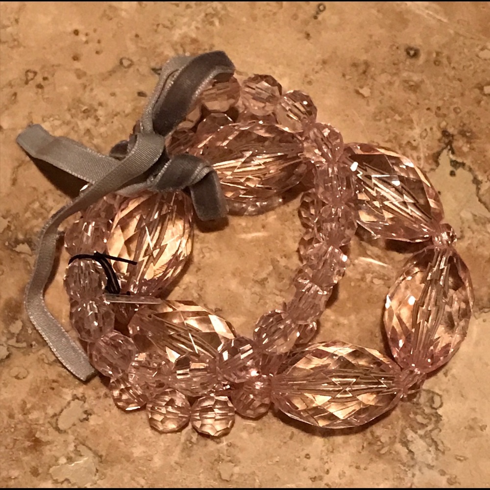 Clear bead pink stretch bracelets set