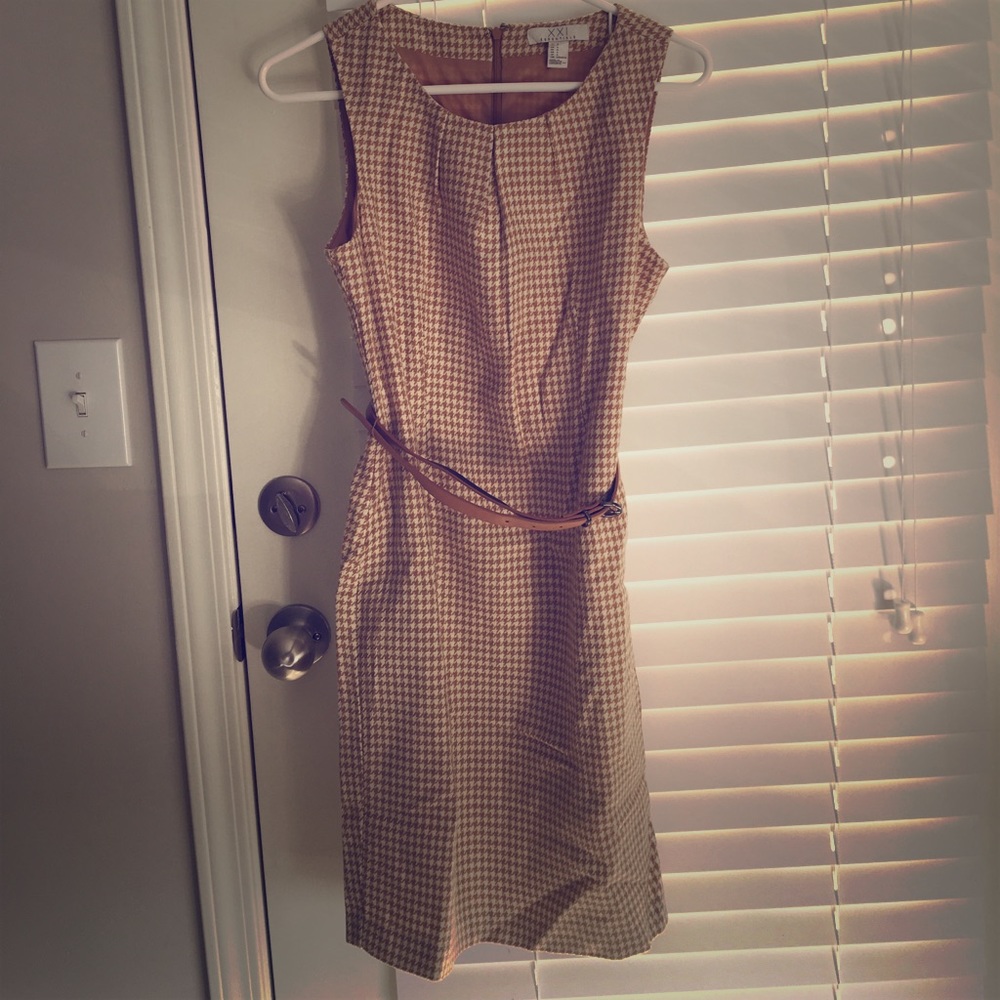 Beige and White plaid formal dress