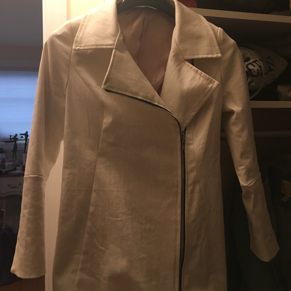 Custom made white jacket with black zipper