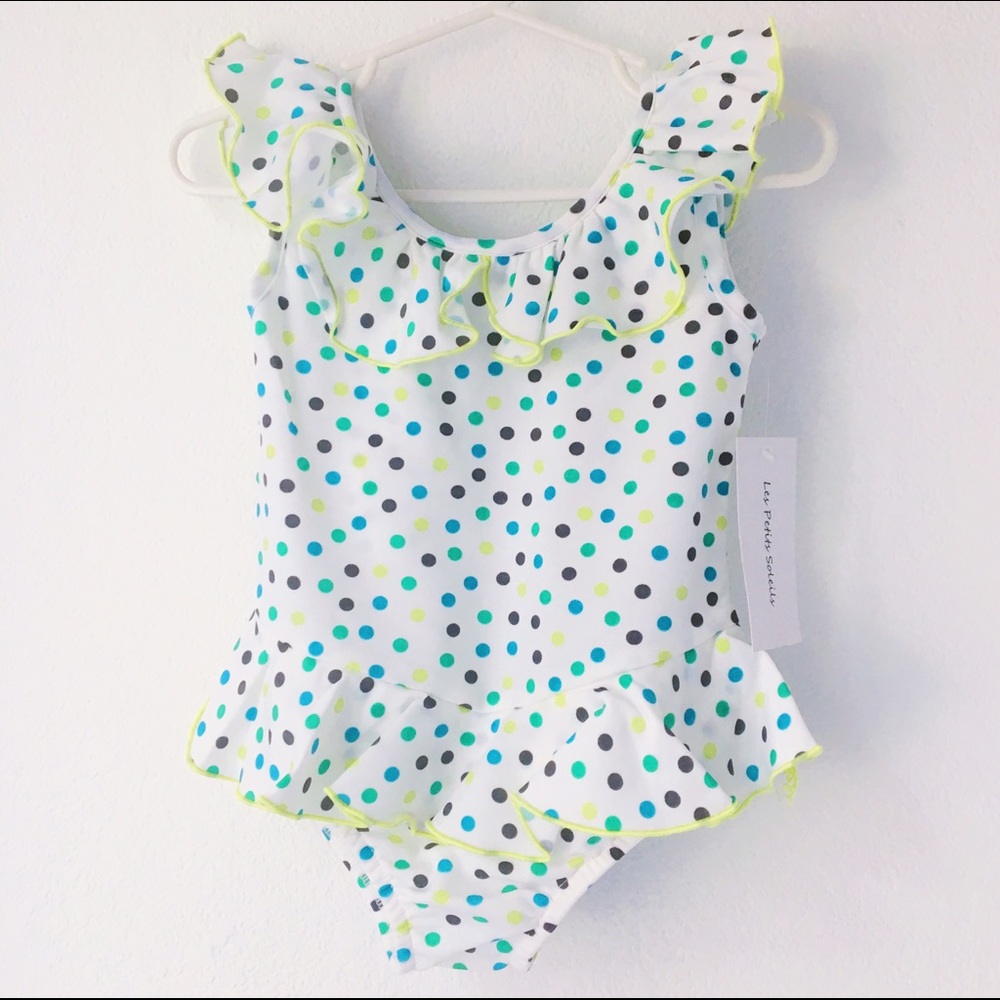Les Petits Soleils baby polka dot ruffle swimsuit