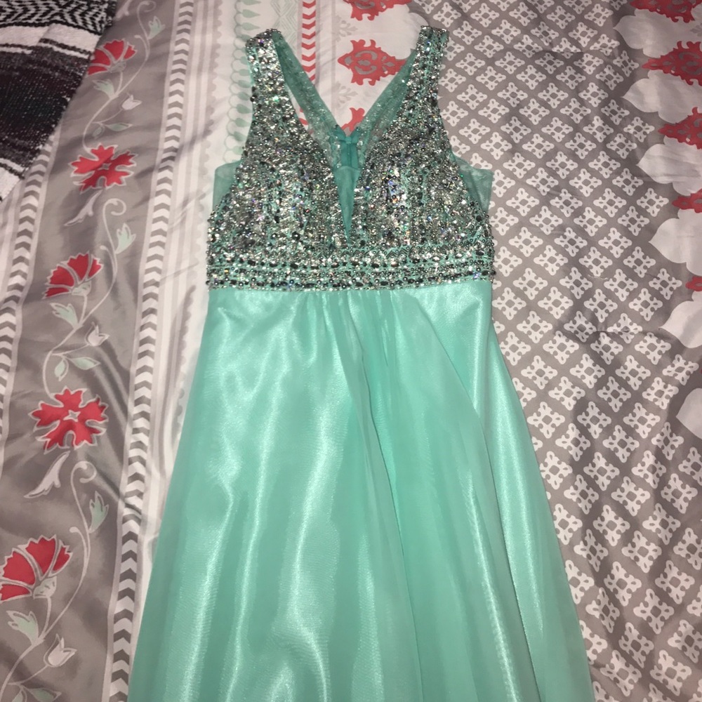 Tiffany blue one-piece prom dress