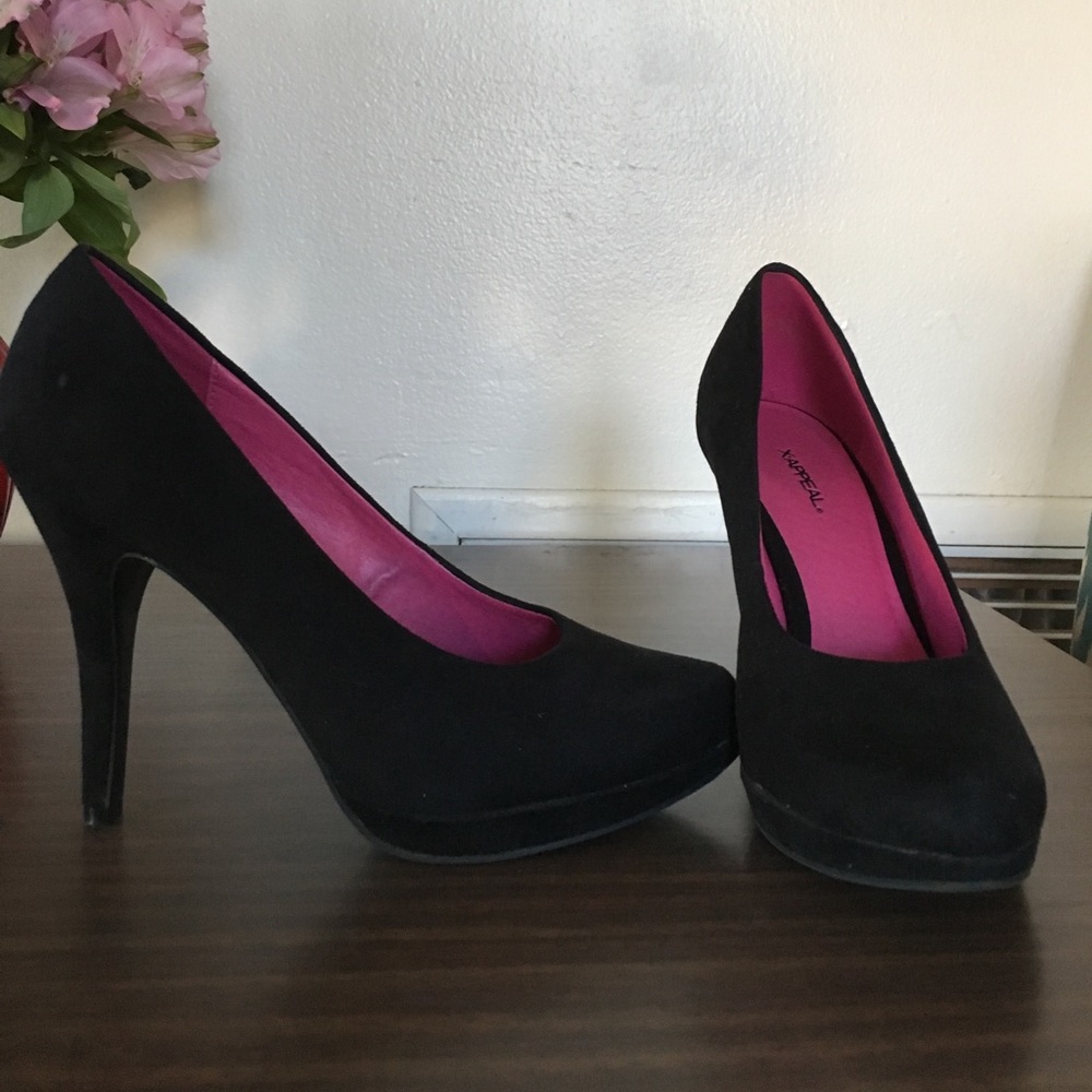 Black suede platforms