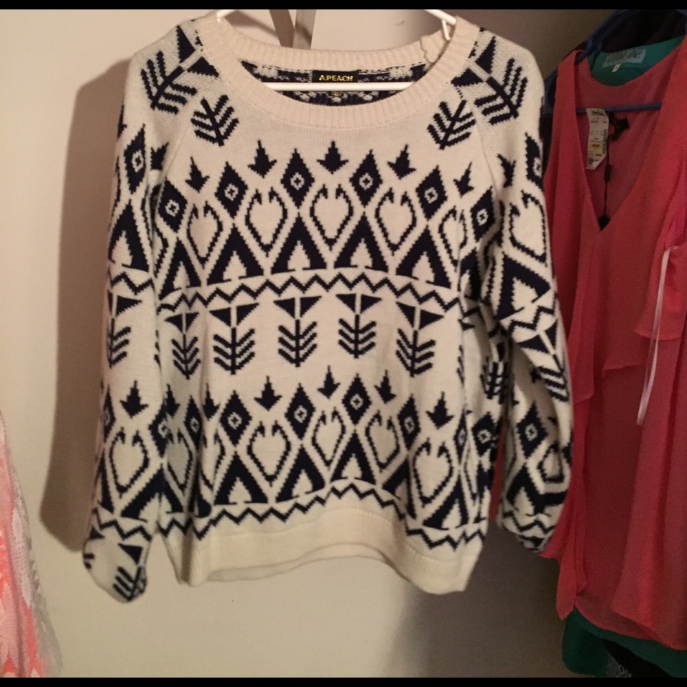 Cream and navy Aztec pattern sweater