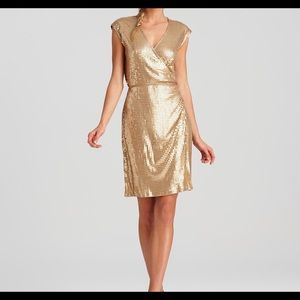 Michalel by Michael Kors sequined gold wrap dress