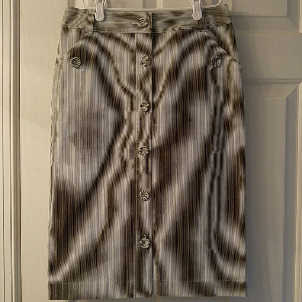 Navy and white striped pencil skirt