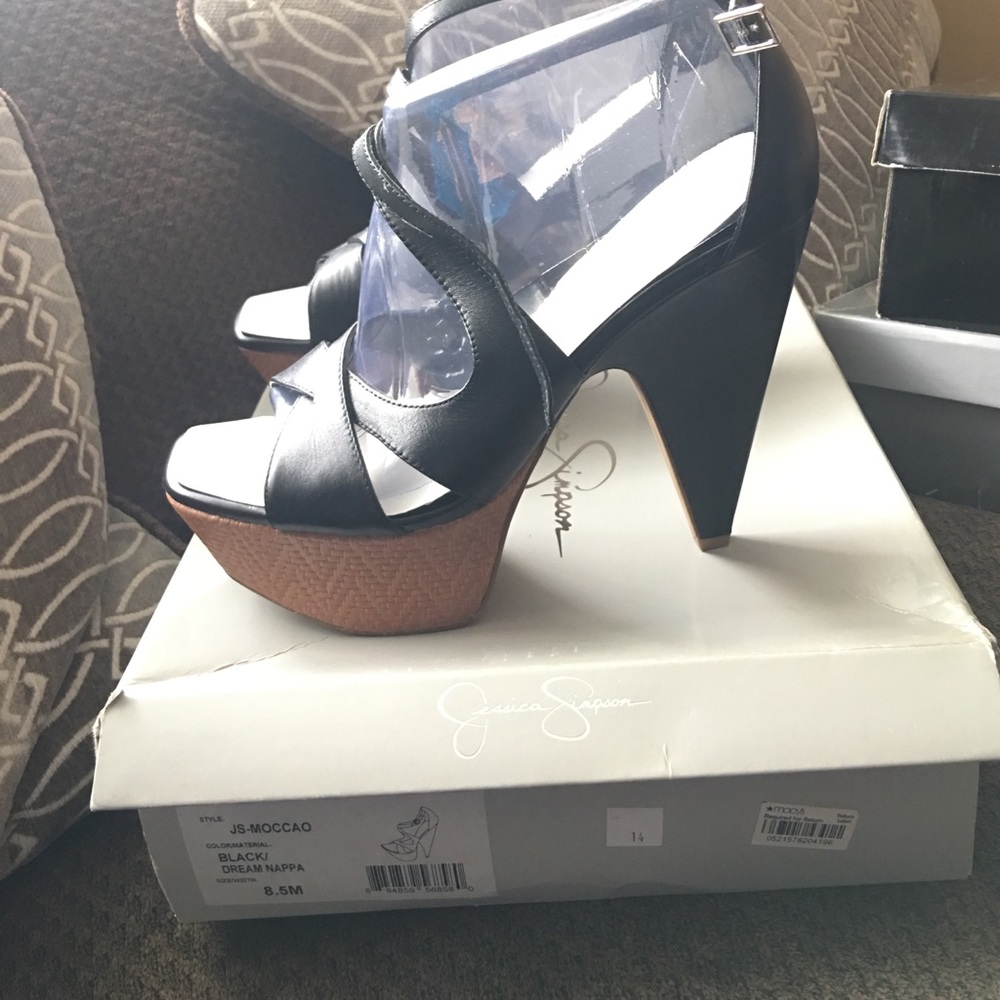 Jessica Simpson black and brown wedge heels
