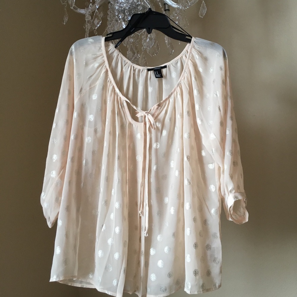 Forever 21 tan w/ shimmer polka dots blouse