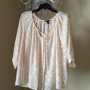 Forever 21 tan w/ shimmer polka dots blouse
