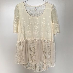 Free People Cream/nude lace top/blouse/tunic