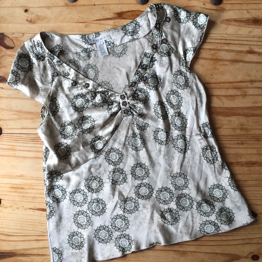 100% Silk, Beaded Nine West Top
