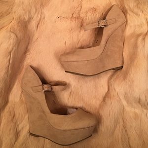 Charlotte Russe Mary Jane Platform Wedges (Cream)