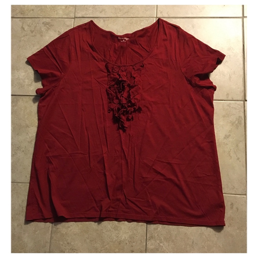 Studio Works Burgundy Ruffled Tee