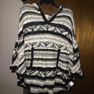 Knitted Black, White, Grey and light brown Poncho