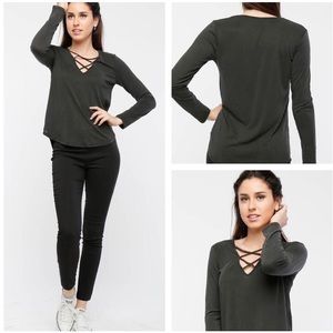 Charcoal Criss Cross Long sleeve Top