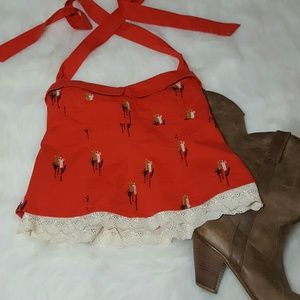 Anthropologie Floreat orange wheat halter sz 0