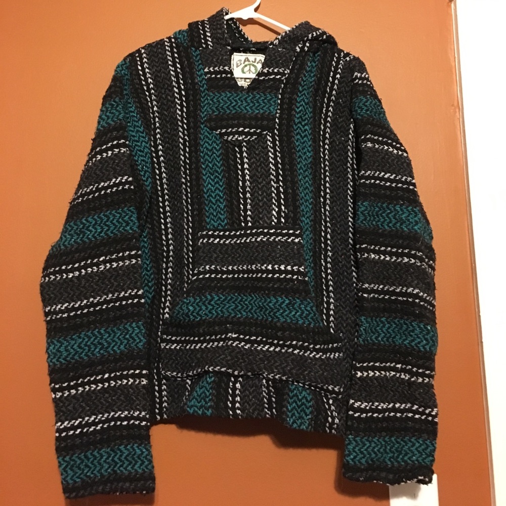 Teal, black, and white hoodie