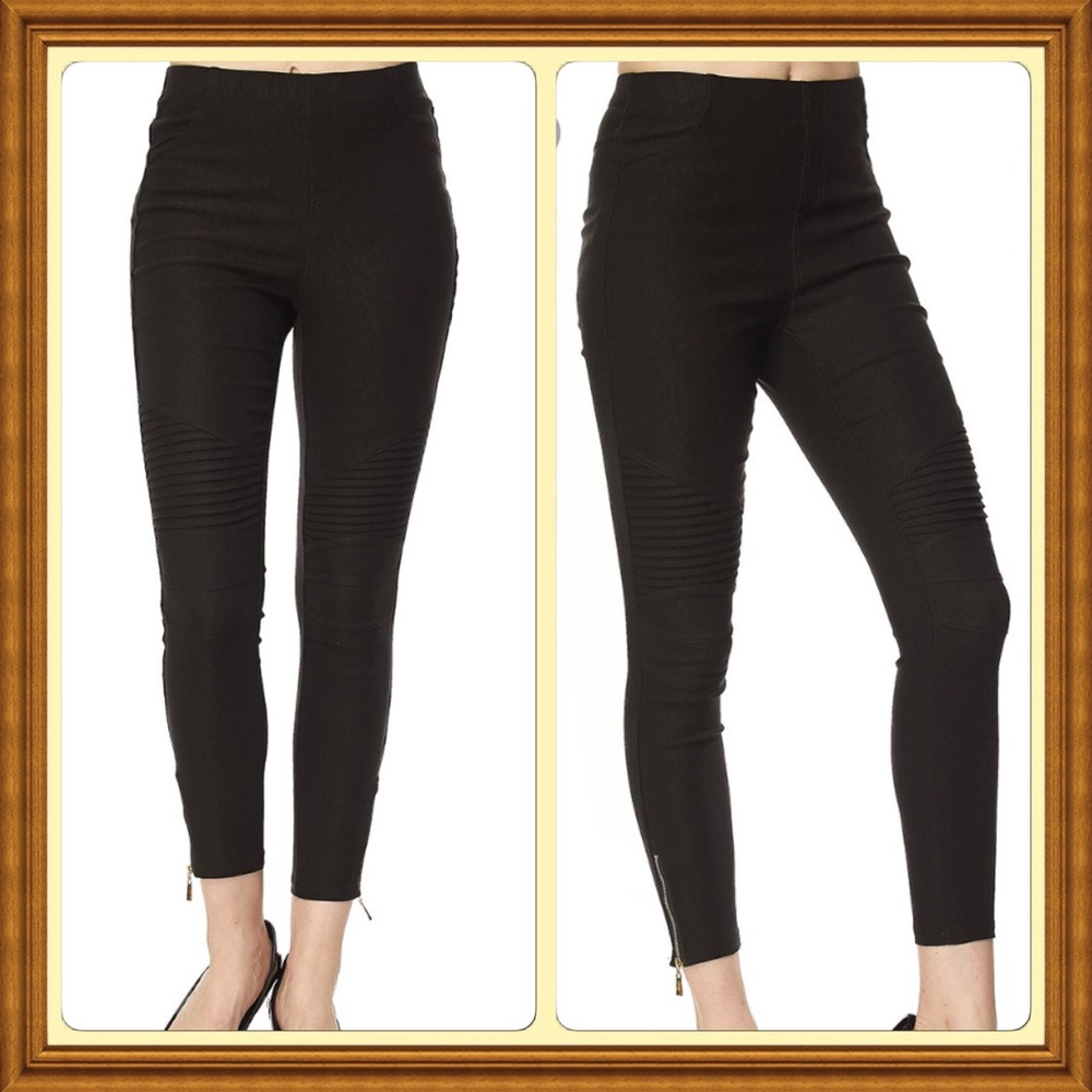 Black Moto Pants with Ankle Zipper