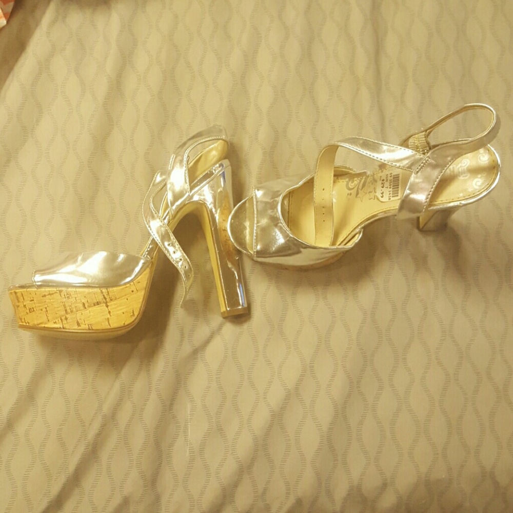 Brash Silver and Cork colored heels.