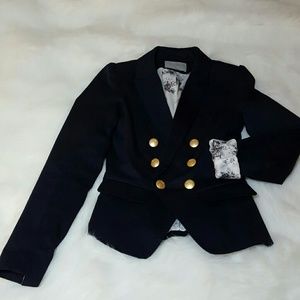 H&M navy blazer gold buttons floral lining sz 2
