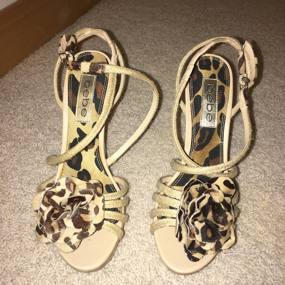 Light Nude Bebe Heels w/ Animal Print - Size 6