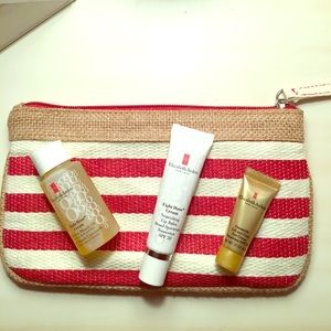 Elizabeth Arden skin care, eyeshadow, and bag