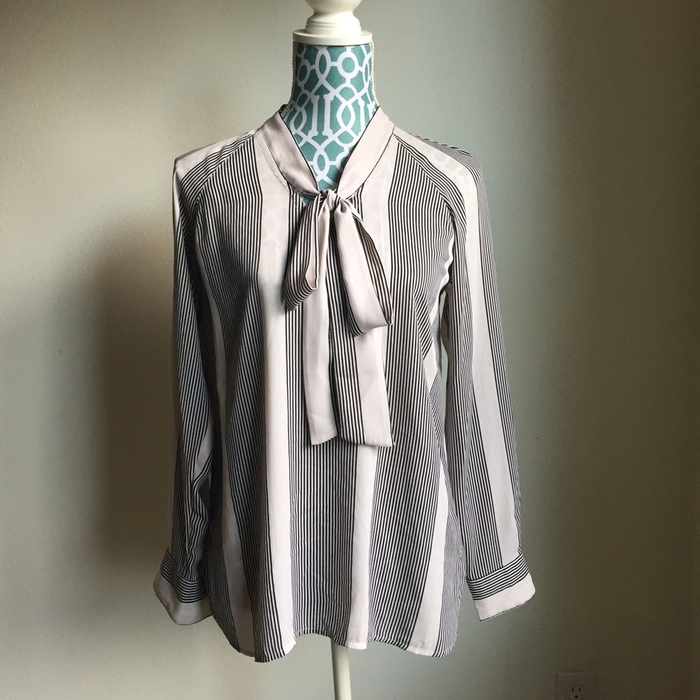 Ann Taylor LOFT Striped Tie Neck Blouse